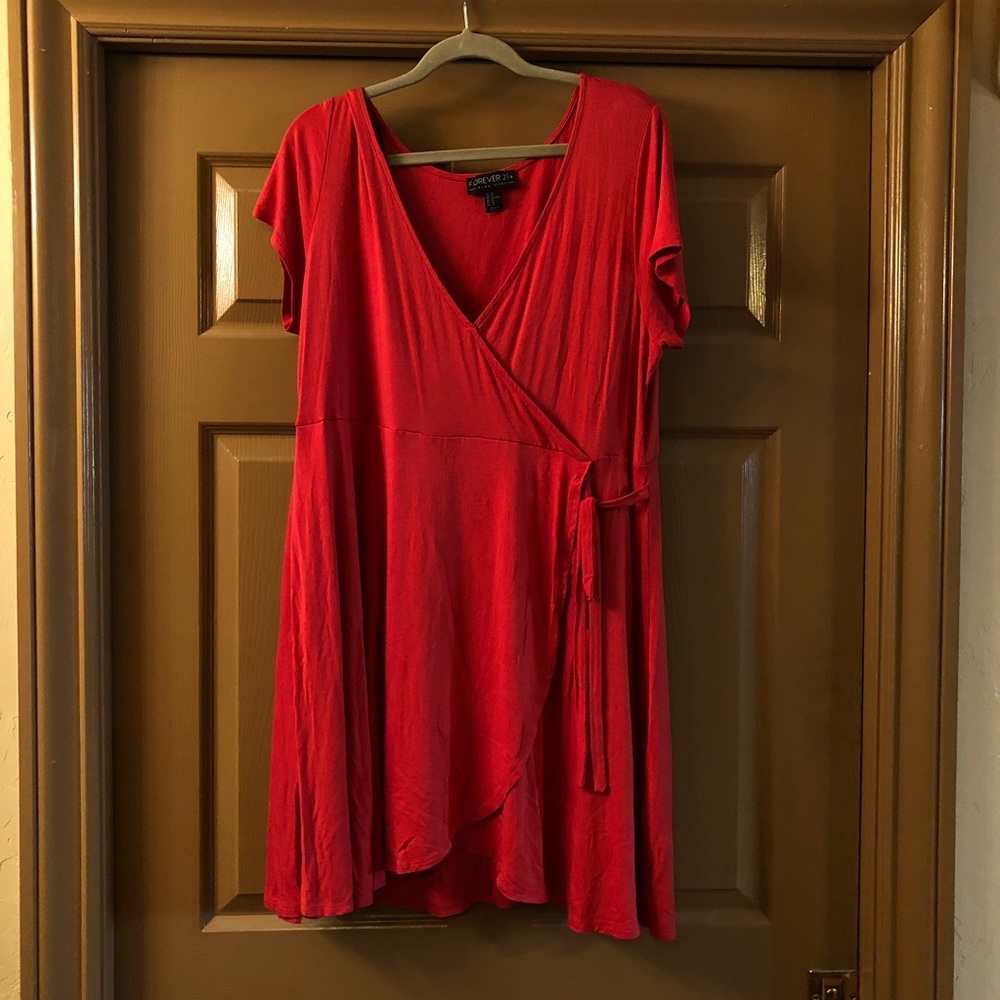 F21 Plus Red Faux Wrap Dress